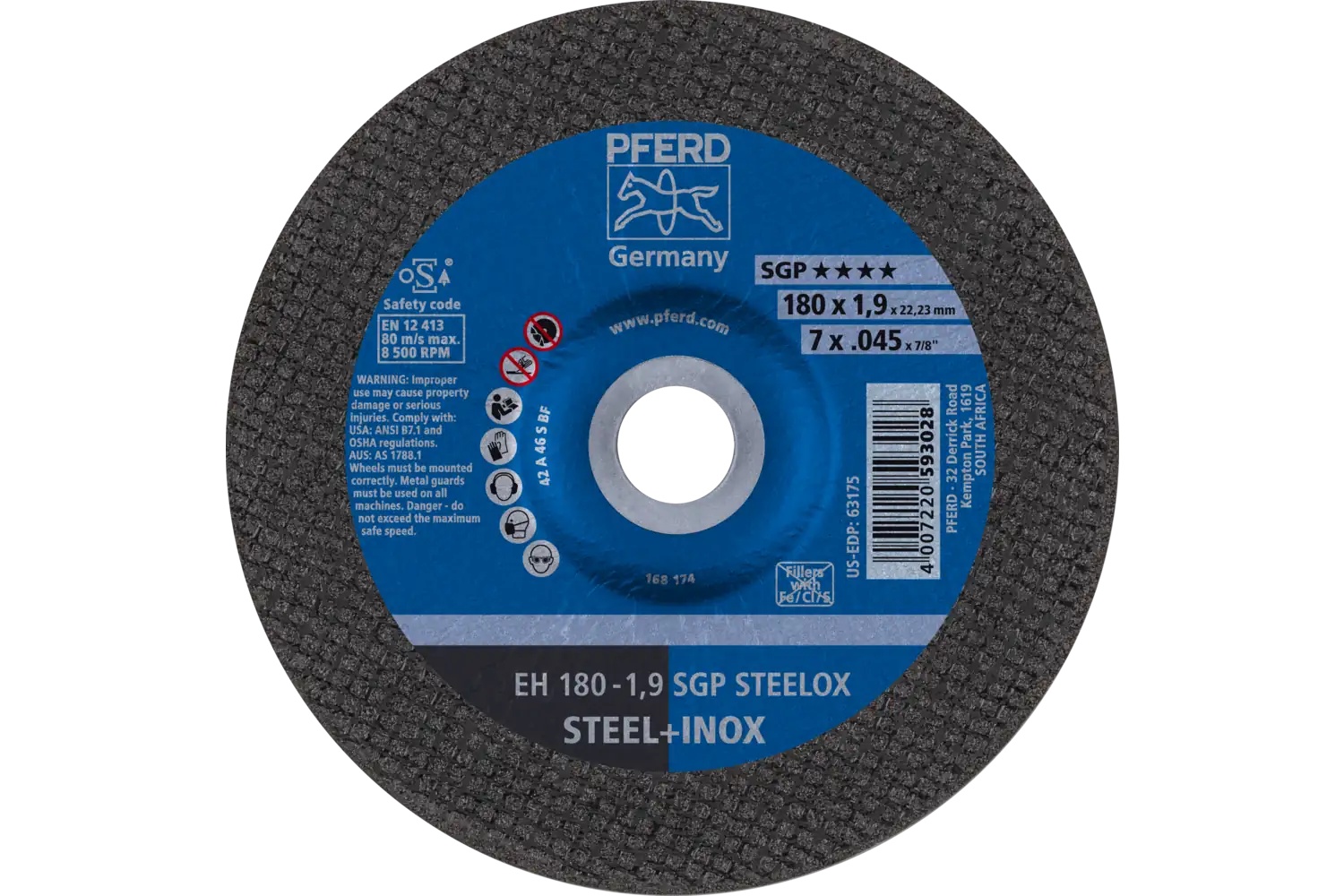 Picture of Pferd Cut-Off Wheel, 7" X .045 X 7/8, Sgp Steelox, T27, Aluminum Oxide